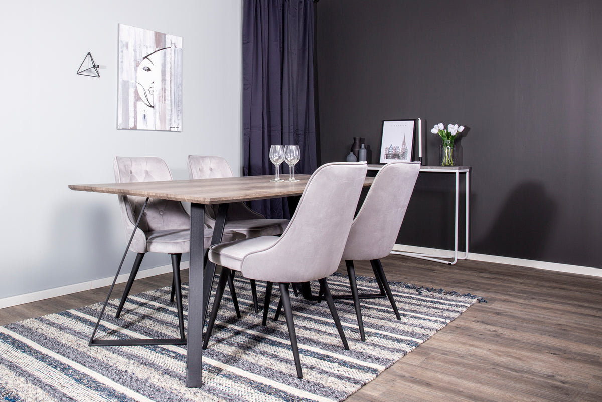 Venture Design Marina & Velvet Deluxe Rektangulära Matbord 180 x 90 Natur + Matstolar 2-pack Ljusgrå