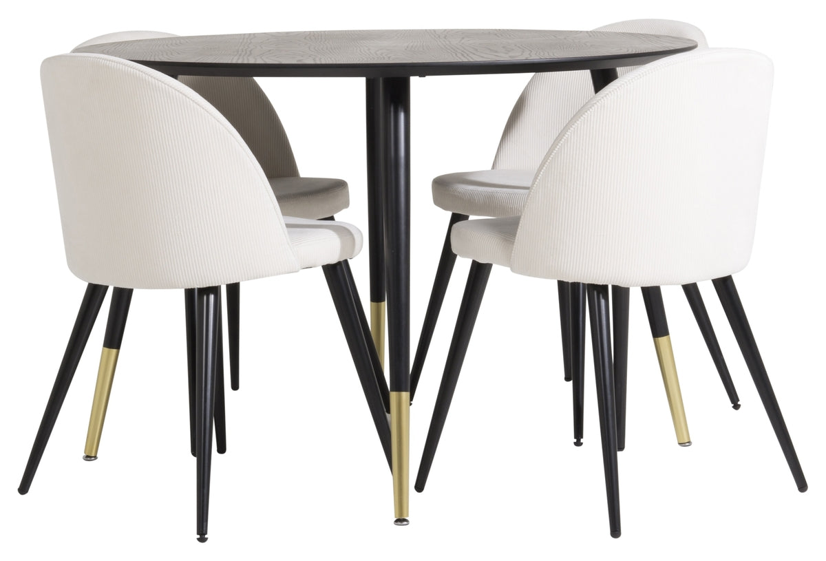 Venture Design Dipp & Velvet Runda Matbord ⌀115 Svart + Matstolar 2-pack Grädde