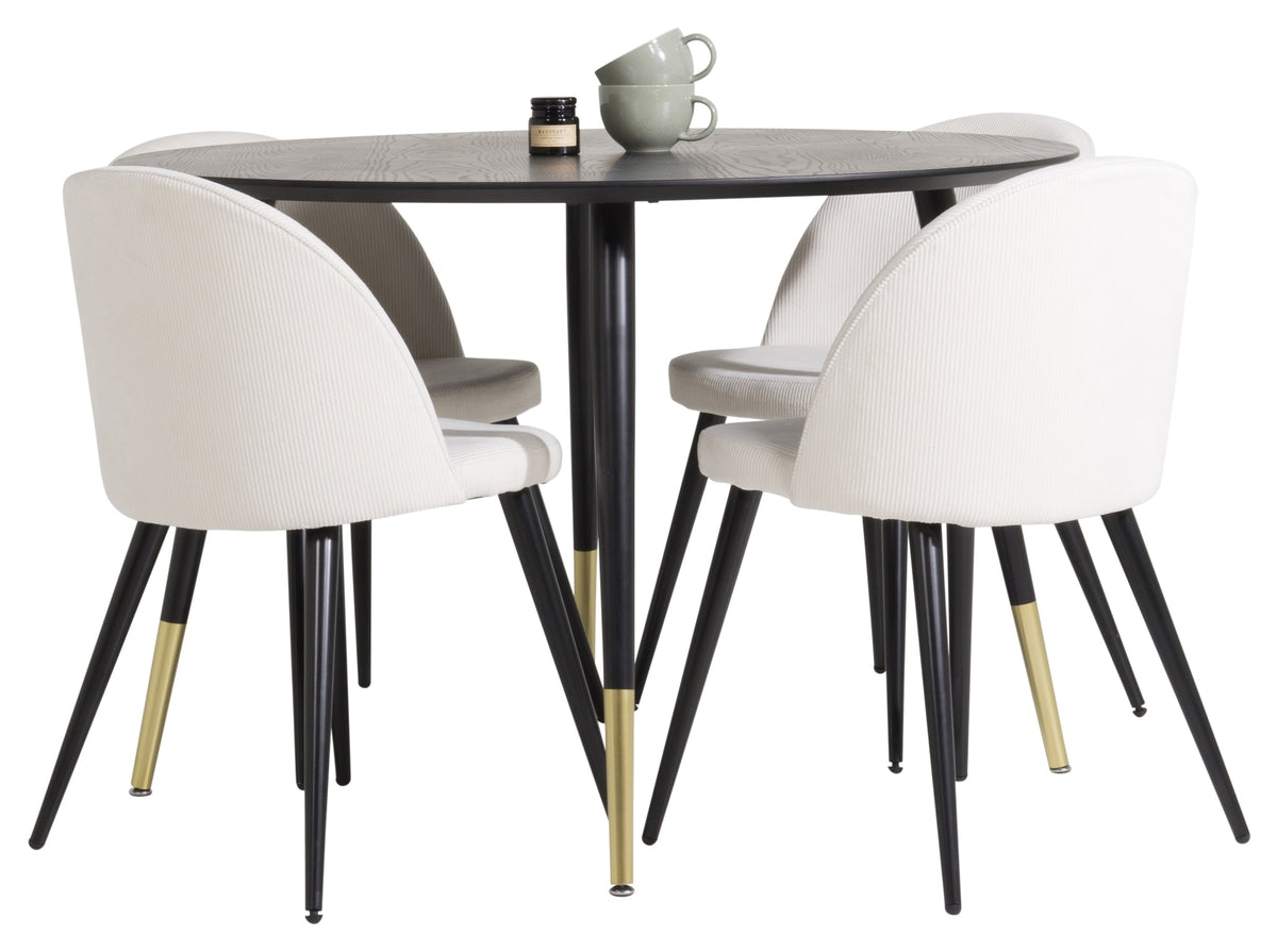 Venture Design Dipp & Velvet Runda Matbord ⌀115 Svart + Matstolar 2-pack Grädde
