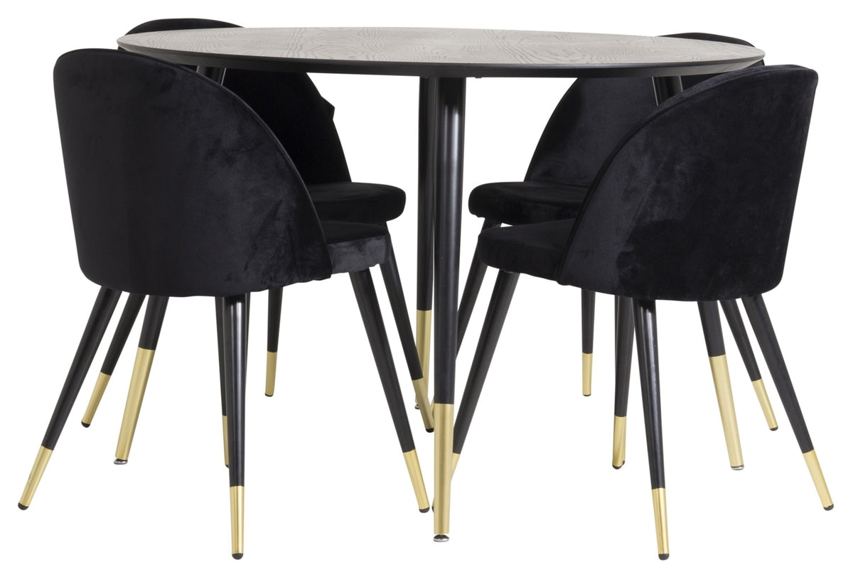 Venture Design Dipp & Velvet Runda Matbord ⌀115 Svart + Matstolar 2-pack Svart