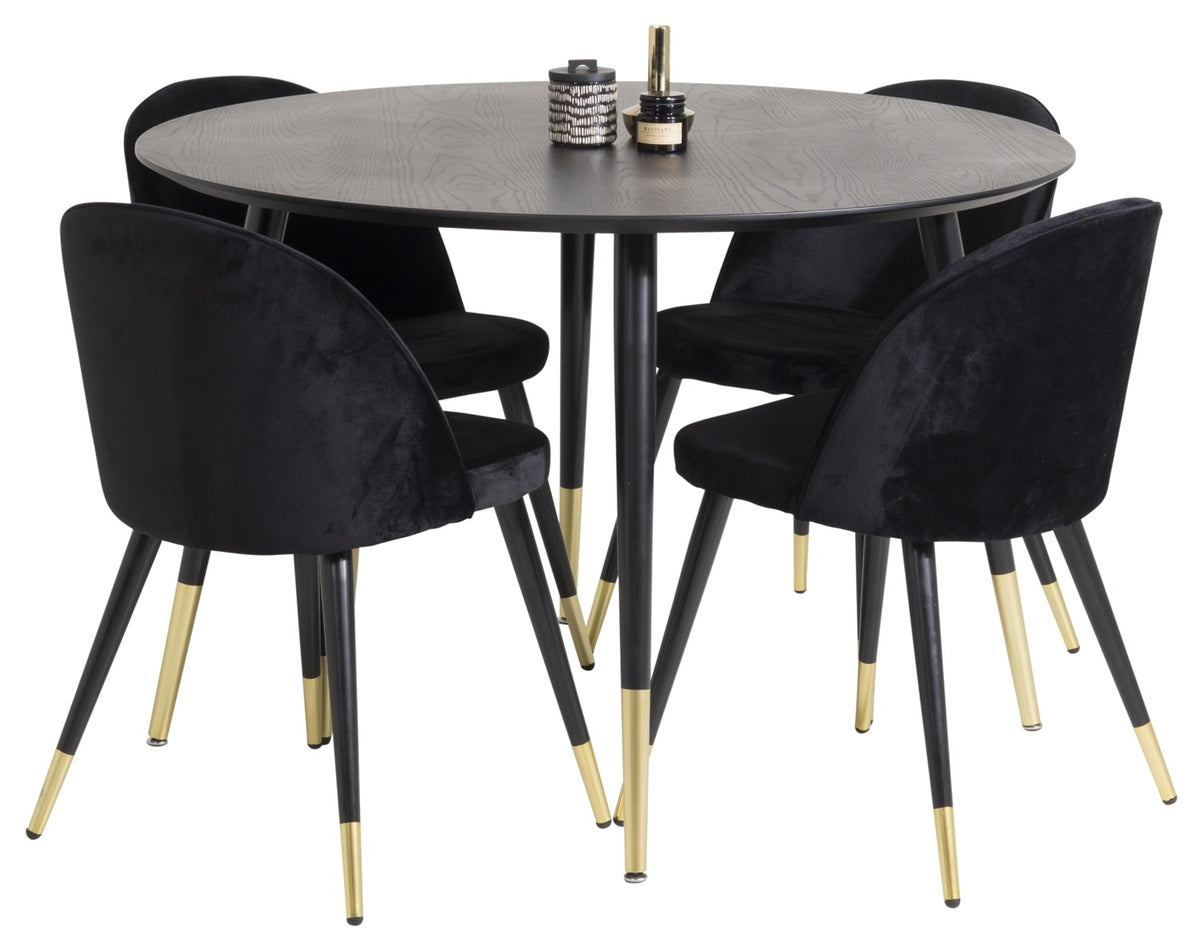 Venture Design Dipp & Velvet Runda Matbord ⌀115 Svart + Matstolar 2-pack Svart