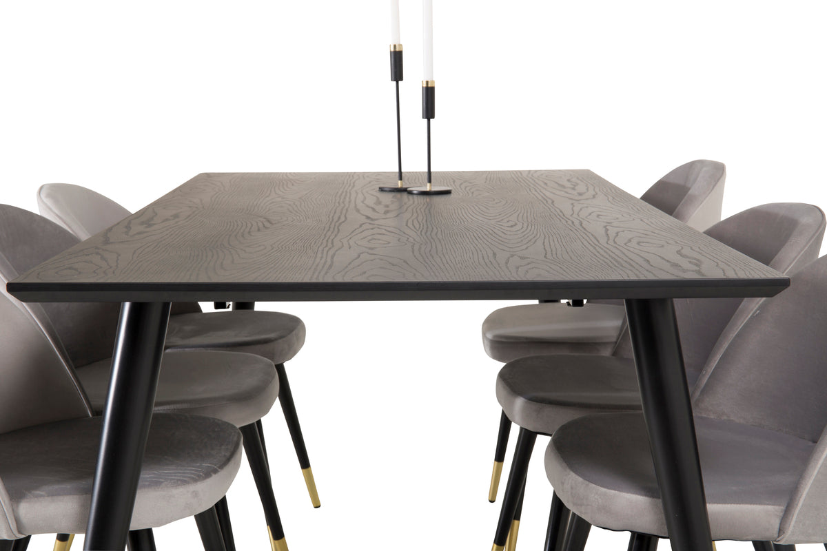 Venture Design Dipp & Velvet Rektangulära Matbord 180 x 90 Svart + Matstolar 2-pack Grå