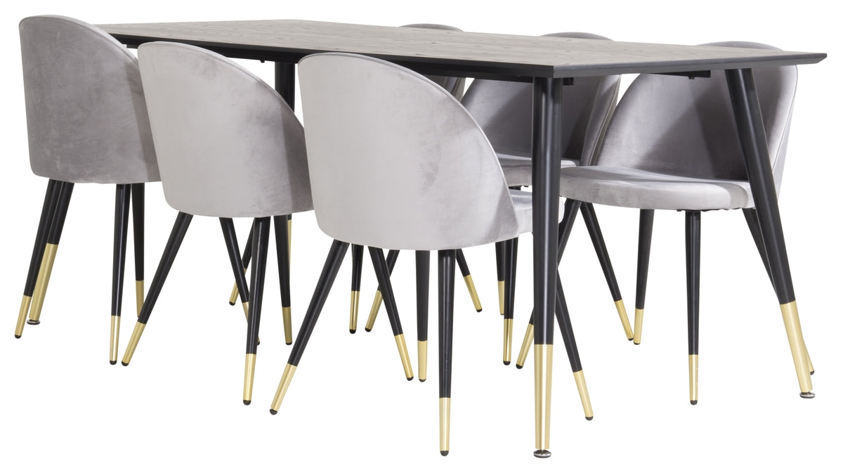 Venture Design Dipp & Velvet Rektangulära Matbord 180 x 90 Svart + Matstolar 2-pack Grå