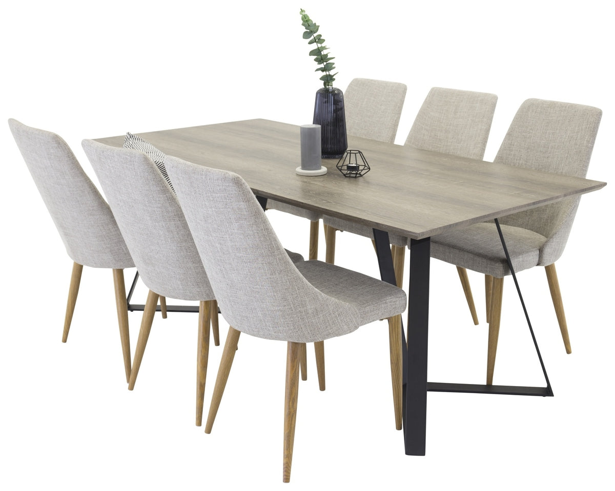 Venture Design Leone & Marina Matstolar 2-pack Ljusgrå + Rektangulära Matbord 180 x 90 Natur