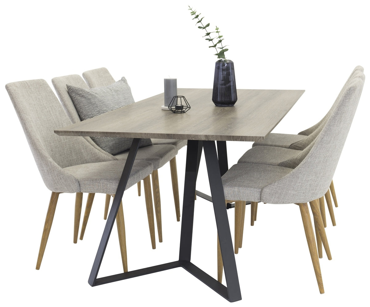 Venture Design Leone & Marina Matstolar 2-pack Ljusgrå + Rektangulära Matbord 180 x 90 Natur