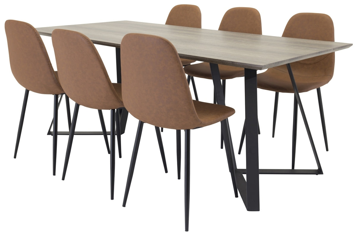 Venture Design Polar & Marina Matstolar 2-pack Brun + Rektangulära Matbord 180 x 90 Natur