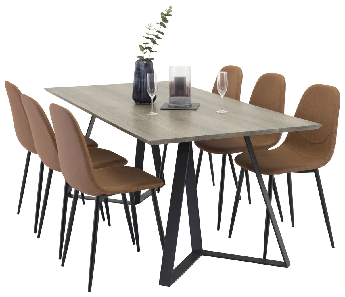 Venture Design Polar & Marina Matstolar 2-pack Brun + Rektangulära Matbord 180 x 90 Natur