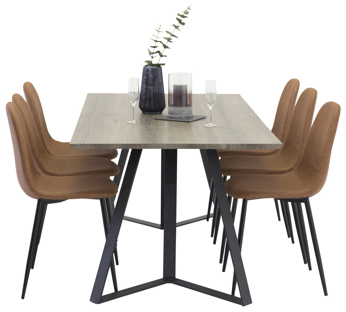 Venture Design Polar & Marina Matstolar 2-pack Brun + Rektangulära Matbord 180 x 90 Natur