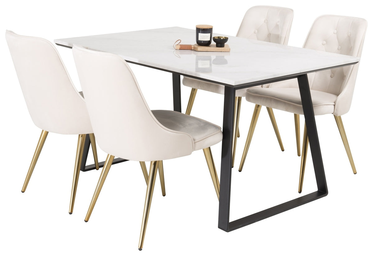 Venture Design Estelle & Velvet Deluxe Rektangulära Matbord 140 x 90 Svart + Matstolar 2-pack Beige