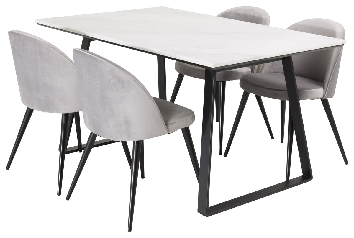 Venture Design Estelle & Velvet Rektangulära Matbord 140 x 90 Svart + Matstolar 2-pack Grå