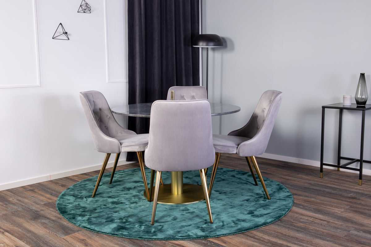 Venture Design Estelle & Velvet Deluxe Runda Matbord ⌀106 Mörkgrå + Matstolar 2-pack Grå