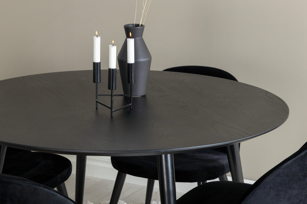 Venture Design Dipp & Velvet Runda Matbord ⌀115 Svart + Matstolar 2-pack Svart
