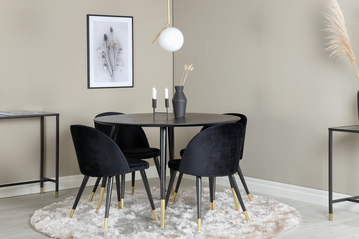 Venture Design Dipp & Velvet Runda Matbord ⌀115 Svart + Matstolar 2-pack Svart