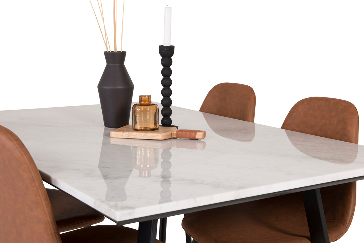 Venture Design Estelle & Polar Rektangulära Matbord 140 x 90 Svart + Matstolar 2-pack Brun