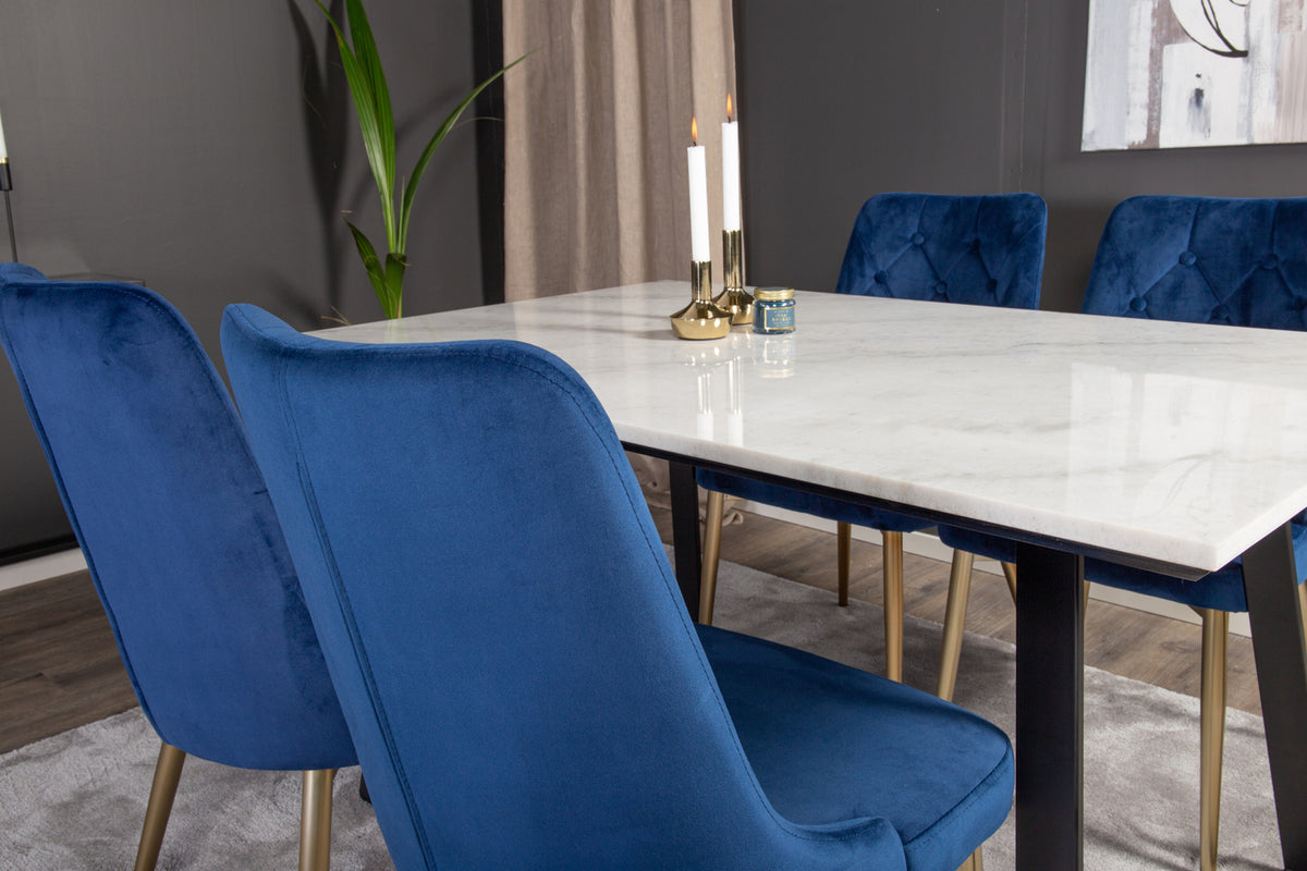 Venture Design Estelle & Velvet Deluxe Matbord 90x140 + Matstolar Blå