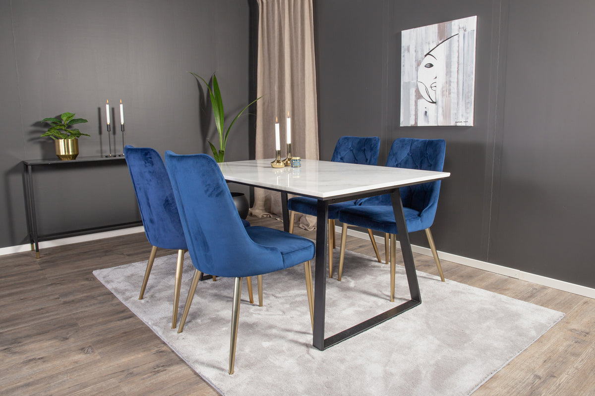 Venture Design Estelle & Velvet Deluxe Matbord 90x140 + Matstolar Blå