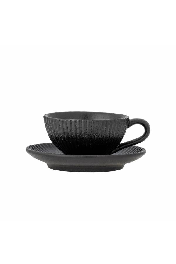 Bloomingville Neri Cappuccino Cup w/Saucer, Black, Stoneware