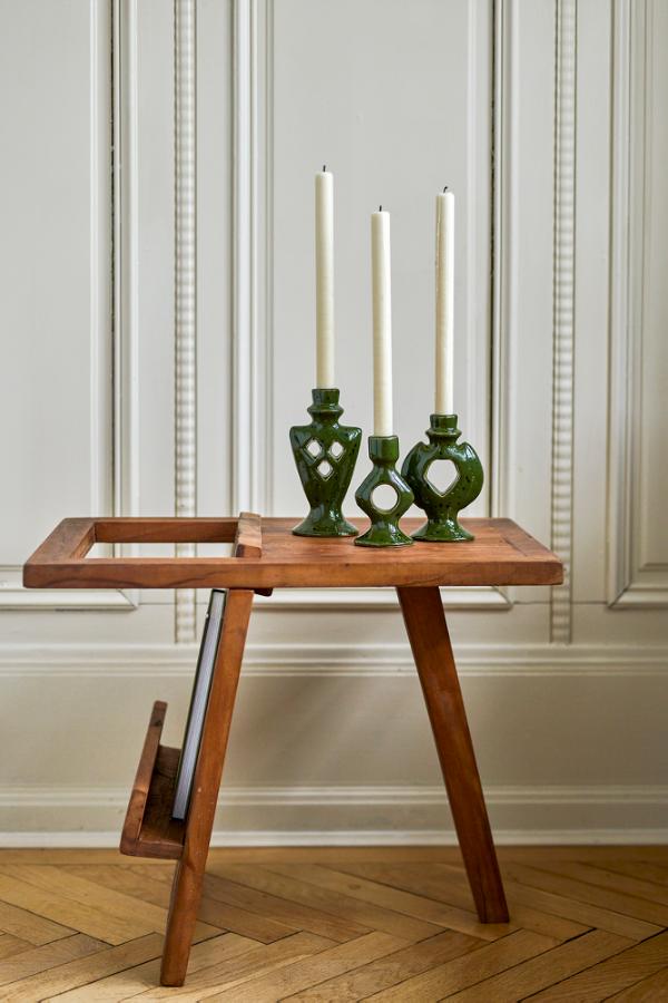 Bloomingville Weio Candle Holder, Green, Stoneware