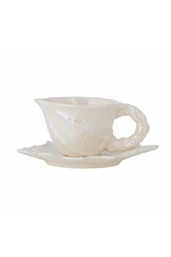 Bloomingville Shellie Cup w/Saucer, White, Stoneware