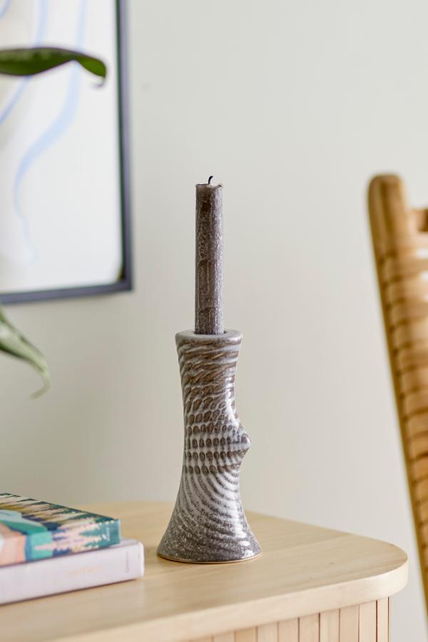 Bloomingville Raheem Candle Holder, Grey, Stoneware
