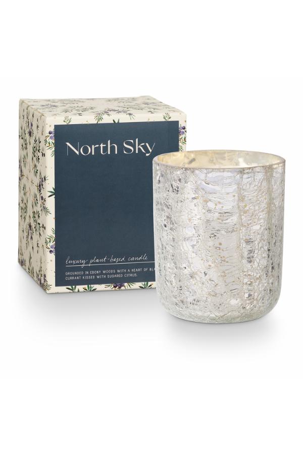 Illume North Sky Crackle Glass Candle, Silver,