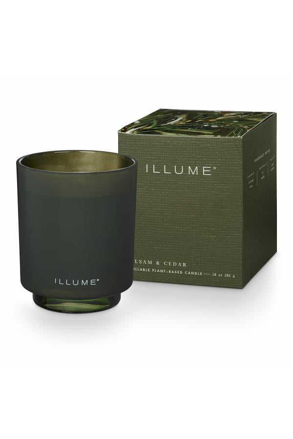 Illume Balsam & Cedar Box Glass Candle, Green,