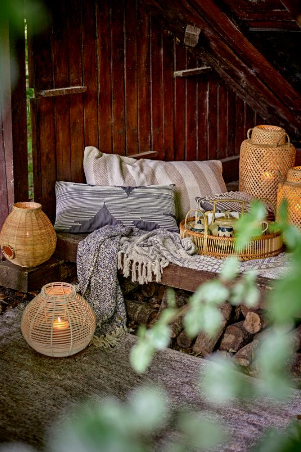 Bloomingville Malua Lantern w/Glass, White, Rattan