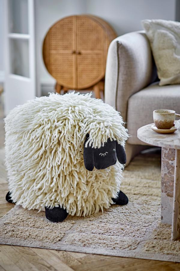 Bloomingville Mini Dolly Pouf, White, Wool