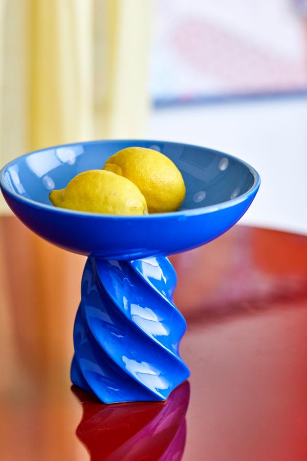 Bloomingville Riley Pedestal Bowl, Blue, Stoneware