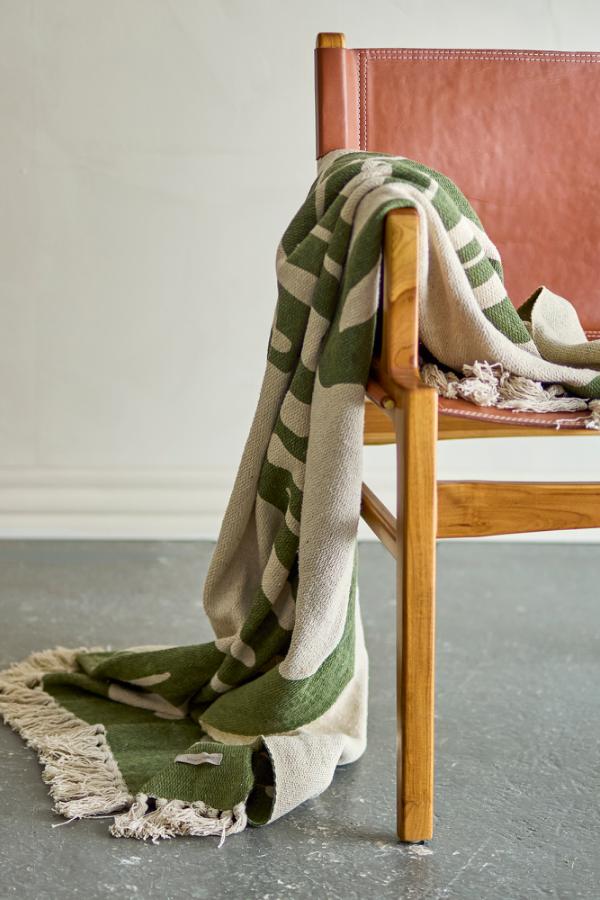 Bloomingville Dalmine Throw, Green, Recycled Cotton