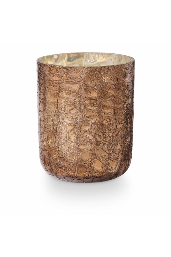 Illume Woodfire Crackle Glass Candle, Brown,