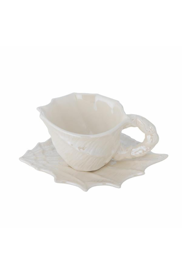 Bloomingville Shellie Cup w/Saucer, White, Stoneware