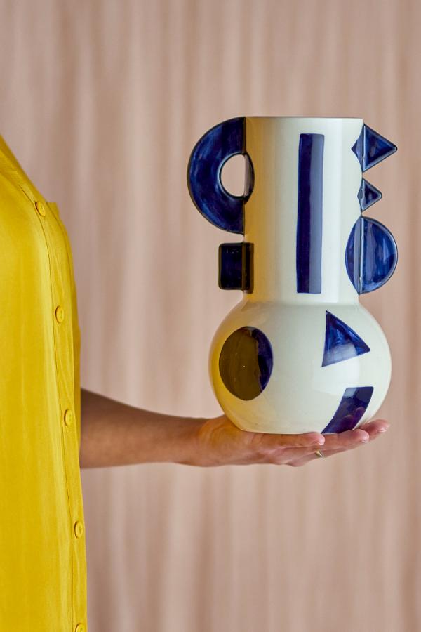 Bloomingville Graphica Vase, Blue, Stoneware