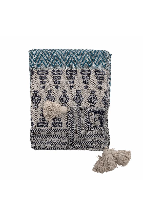 Bloomingville Milas Throw, Blue, Recycled Cotton