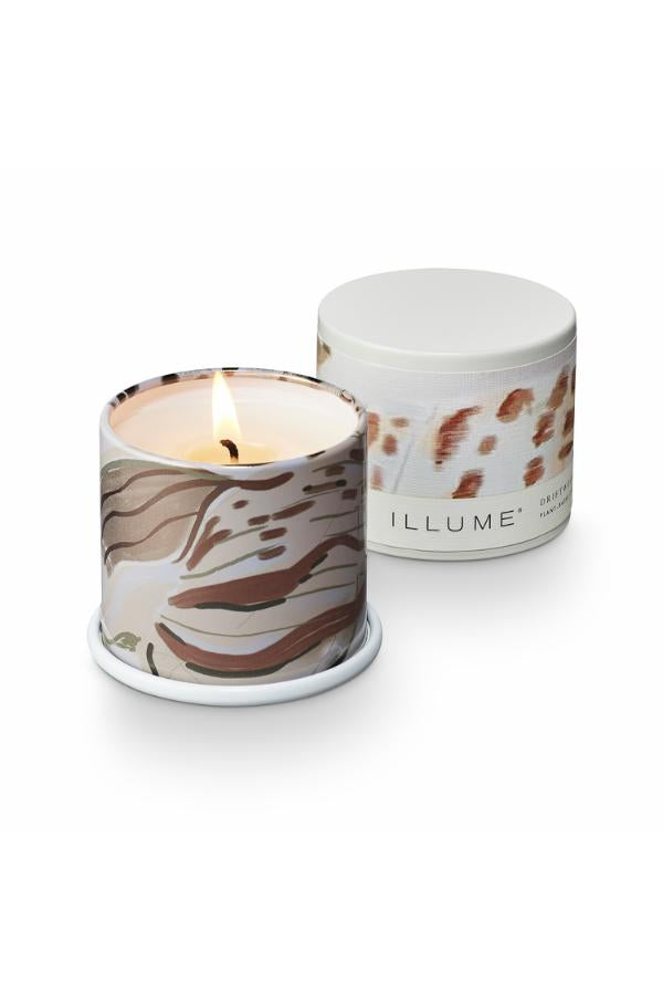 Illume Driftwood Demi Vanity Tin Candle, White,