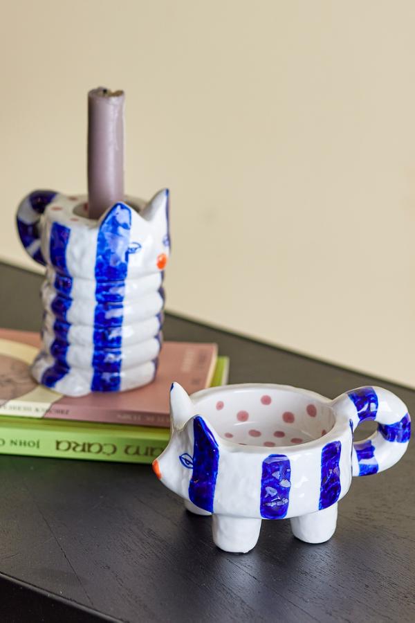 Bloomingville Caty Candle Holder, Blue, Stoneware