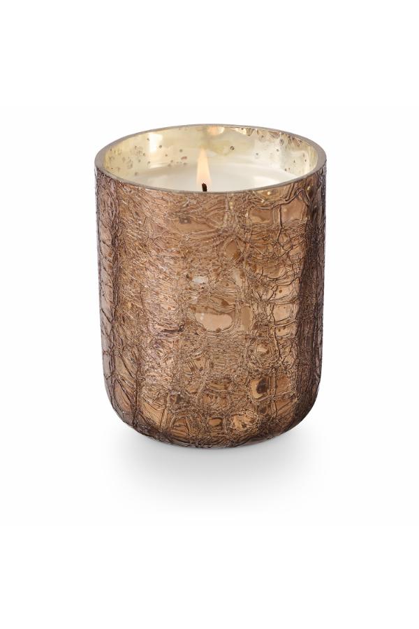 Illume Woodfire Crackle Glass Candle, Brown,