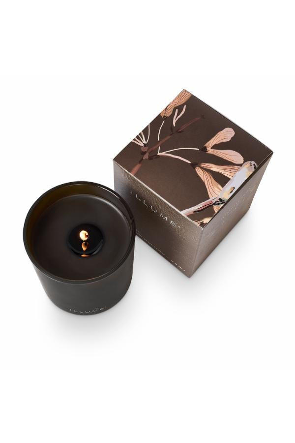 Illume Woodfire Box Glass Candle, Brown,