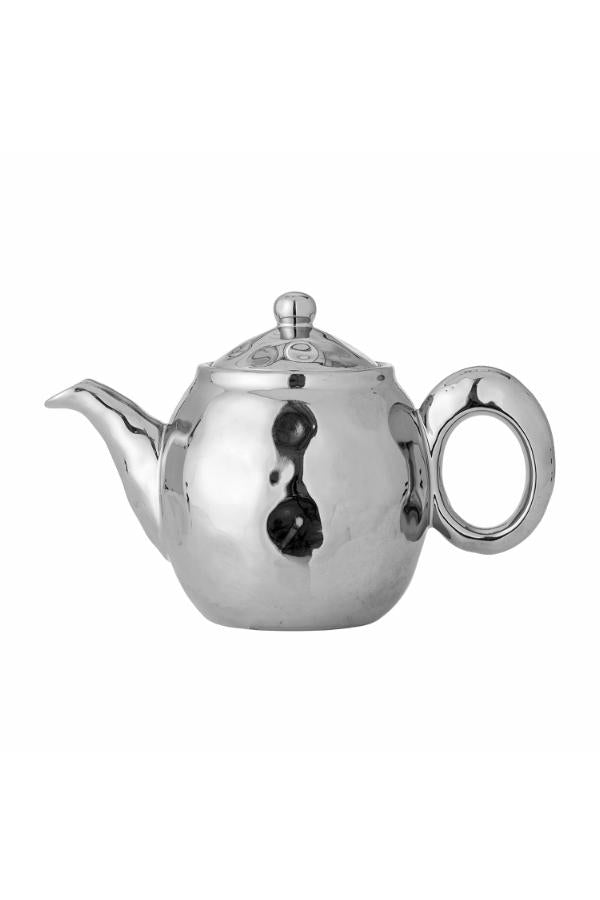 Bloomingville Shine Teapot w/Teastrainer, Silver, Stoneware