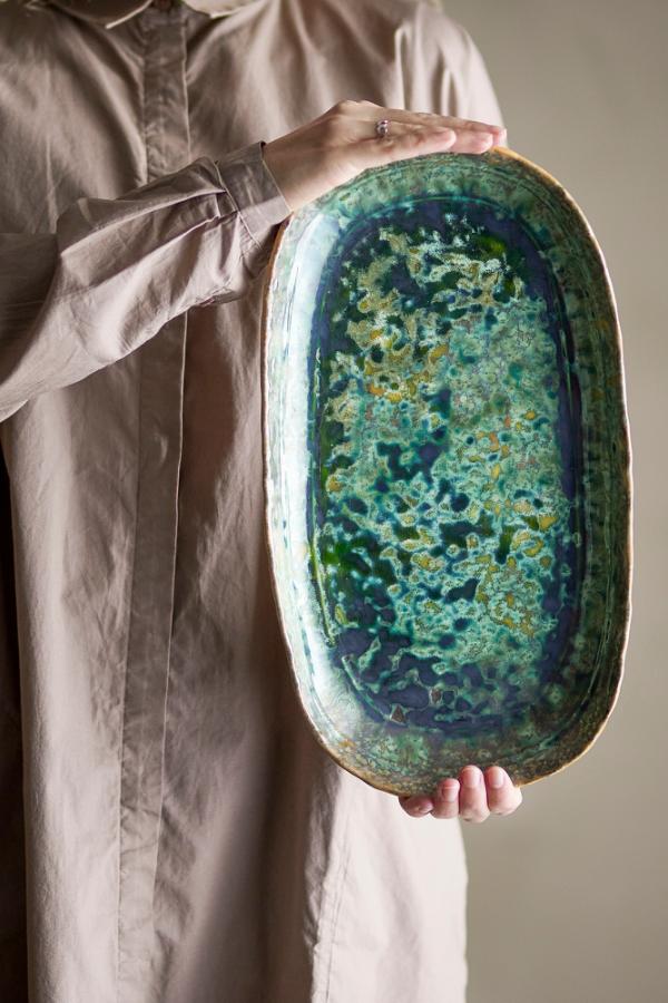 Bloomingville Milani Serving Plate, Green, Stoneware