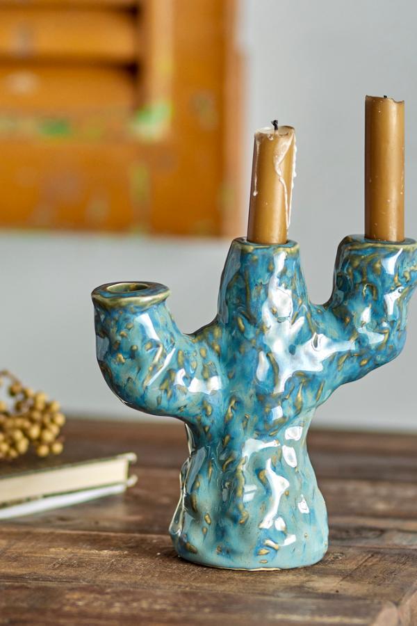 Creative Collection Tahoka Candle Holder, Blue, Stoneware
