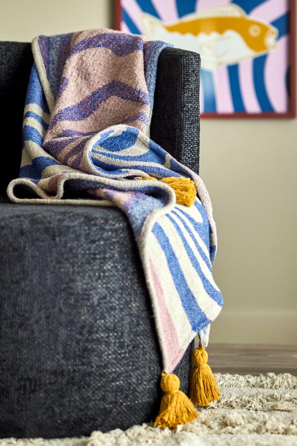 Bloomingville Arlie Throw, Blue, Recycled Cotton