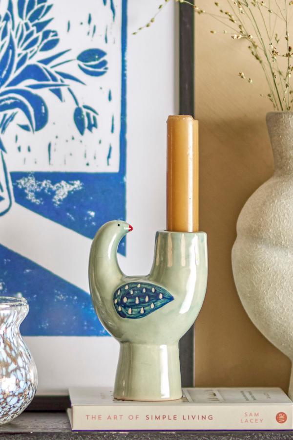 Bloomingville Trudy Candle Holder, Blue, Stoneware