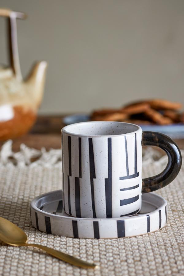 Bloomingville Frankie Cup w/Saucer, Black, Stoneware