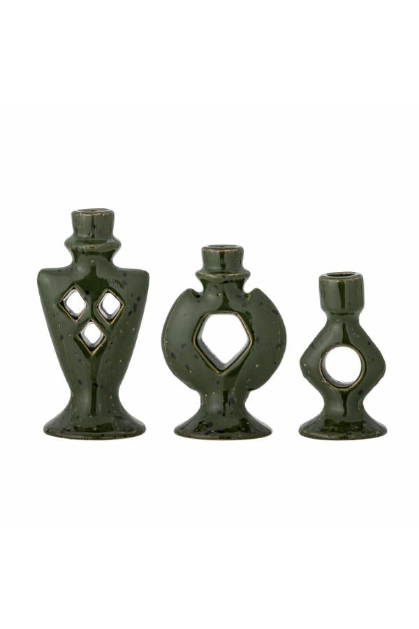 Bloomingville Weio Candle Holder, Green, Stoneware