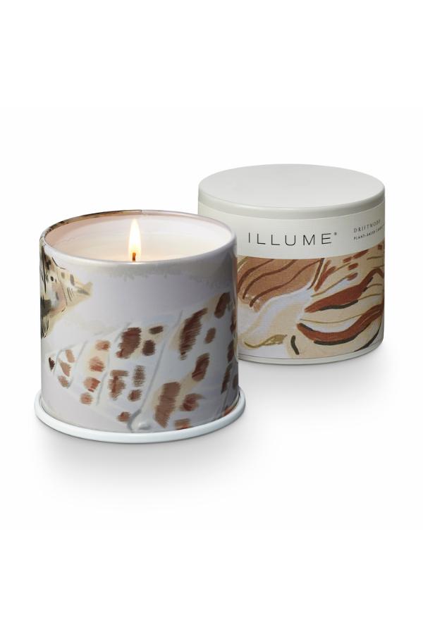 Illume Driftwood Vanity Tin Candle, White,