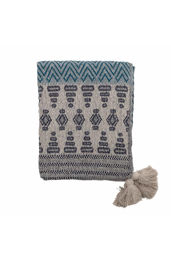 Bloomingville Milas Throw, Blue, Recycled Cotton