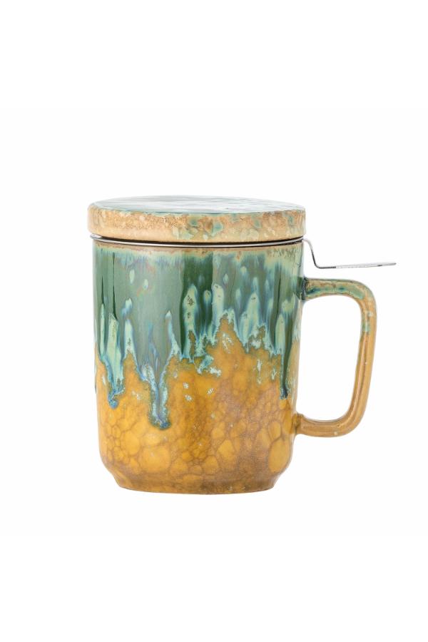 Creative Collection Yuma Mug w/Lid and Strainer, Multi, Stoneware