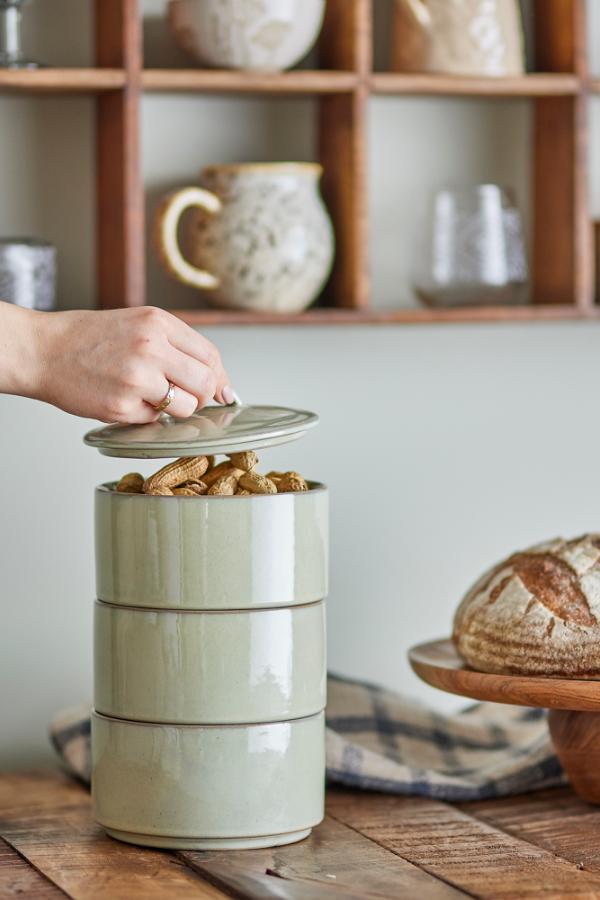 Creative Collection Ebba Jar w/Lid, Green, Stoneware