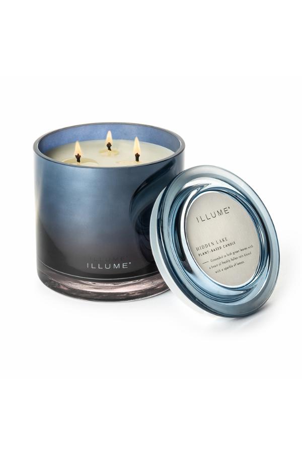 Illume Hidden Lake Statement Glass Candle, Blue,